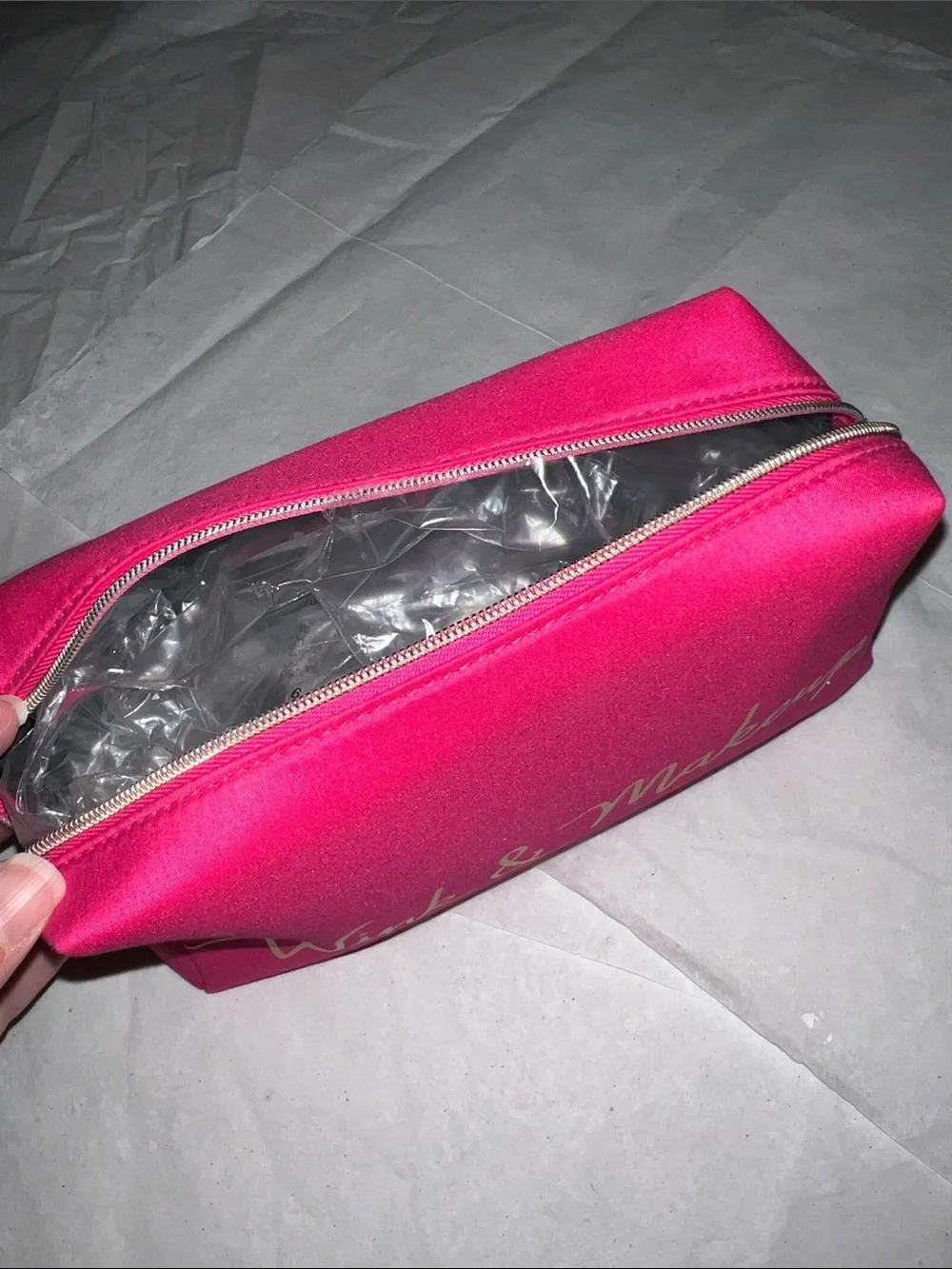 Lancome Hot Pink Wink & Makeup Cosmetic Pouch with Gold Script